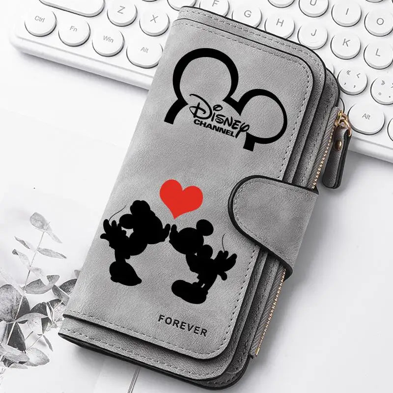  Mickey Minnie Lady Long Zip Wallet Buckle Tote Bag Coin Purse Soft PU Leather Multi-functional Card Holder Casual Daily