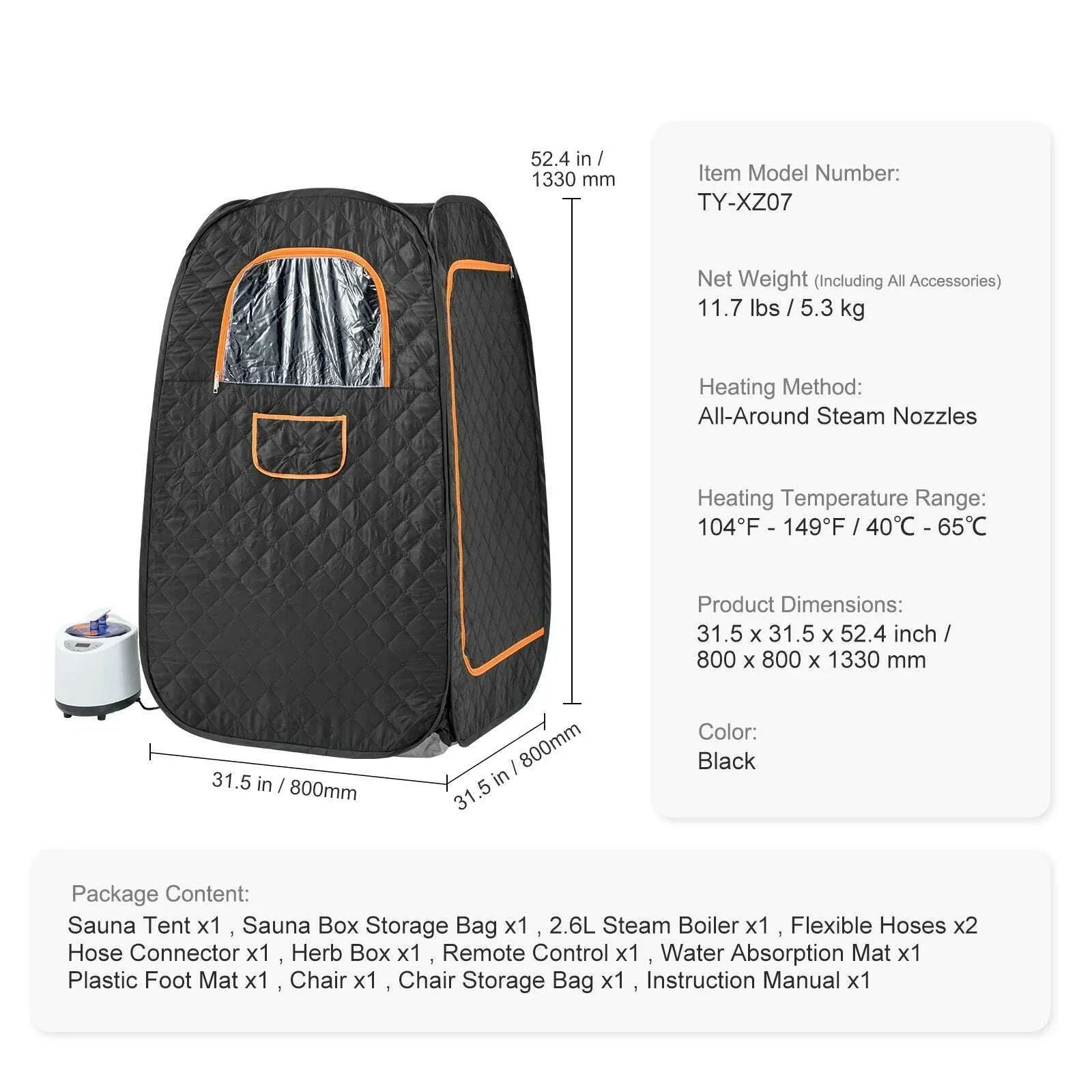 VEVOR Compact Portable Steam Sauna Tent 1200 Watt Home Therapeutic  for Detox Relaxation Time Remote Control Personal  for Home