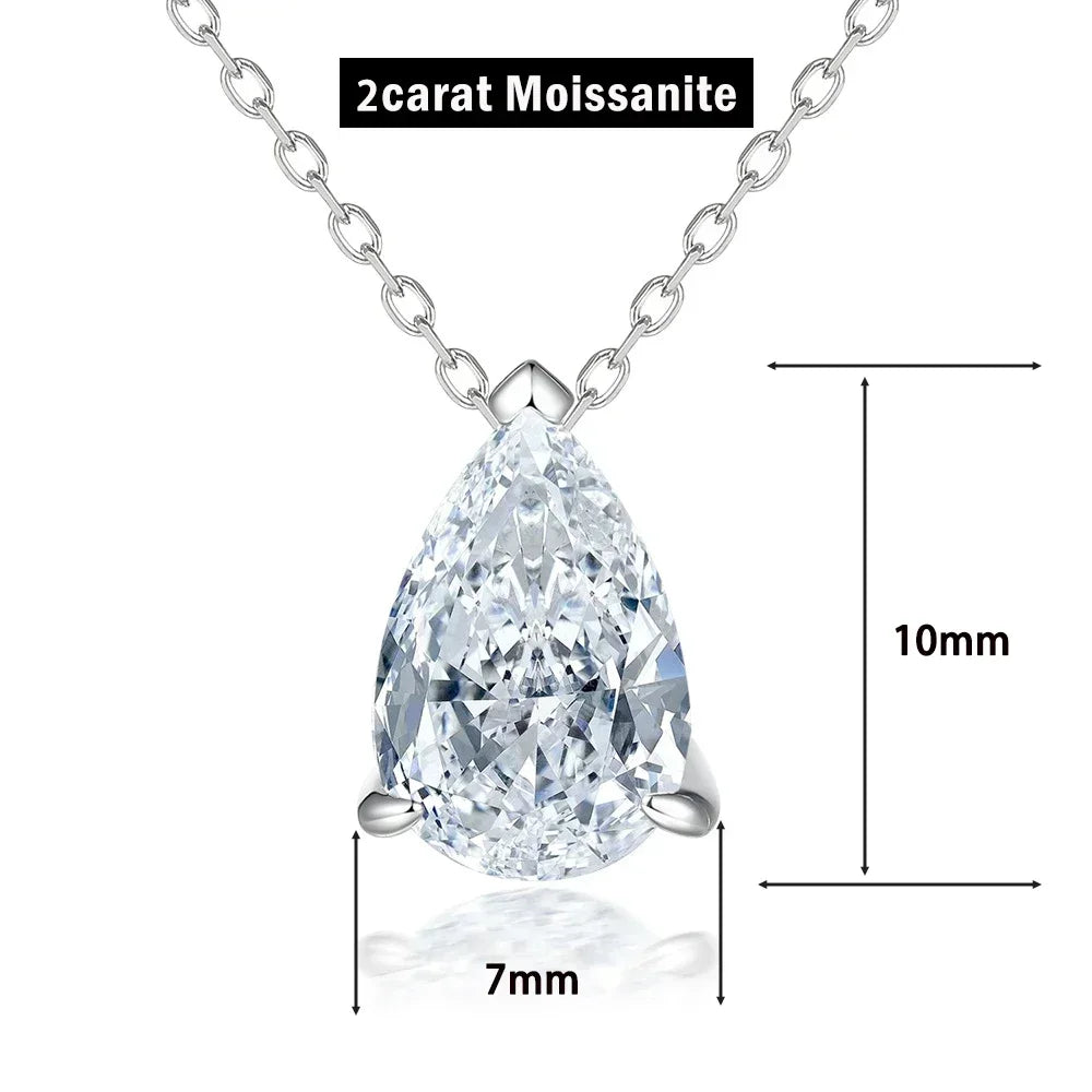 1/2/3/4CT Water Drop Moissanite Pendant Necklace for Women  Certified 925 Silver Pear Cut Solitaire Diamond Pendant Neckchain