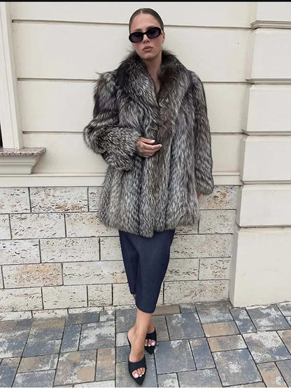 Customized Women's Fur Coat Silver fox Fur Coat 2025 New Style Fashionable and Luxurious Women's fox Fur Coat