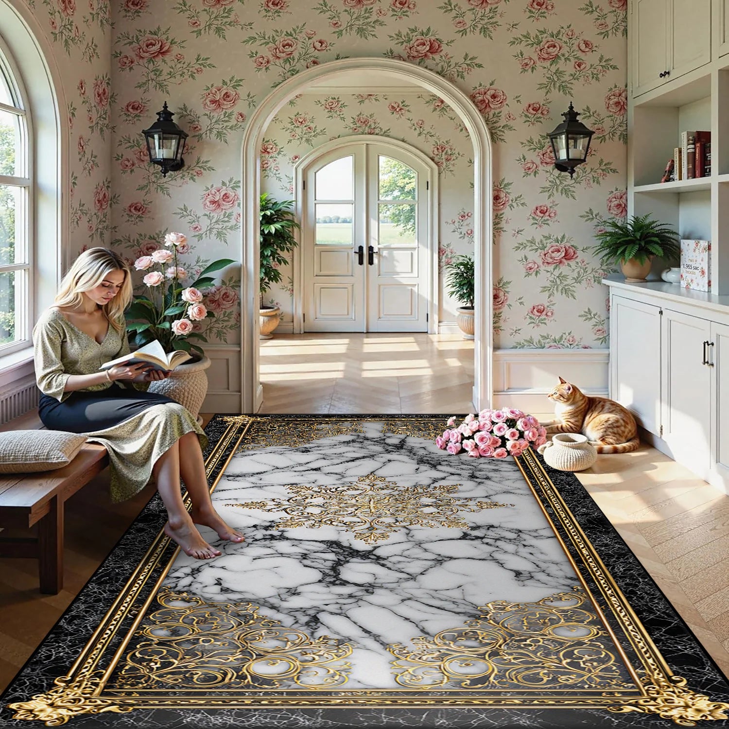 Luxury European Style Carpet Living Room Decoration Aesthetic Non-slip Fluffy Rug Customizable Marble Pattern Floor Mat Washable - Kimlud