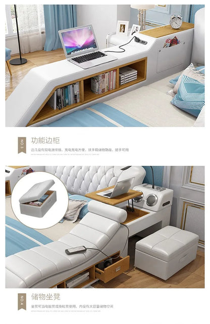 Headboard Storage Double Bed Queen Drawers King Size Smart Bed Luxury Princess Modern Letto Matrimoniale Bedroom...