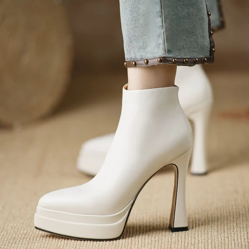 2025 New Ultra-high Heel Stretch Boots for Women Autumn Winter New Style Pointed-toe Thick-soled Waterproof Platform Ankle Boots