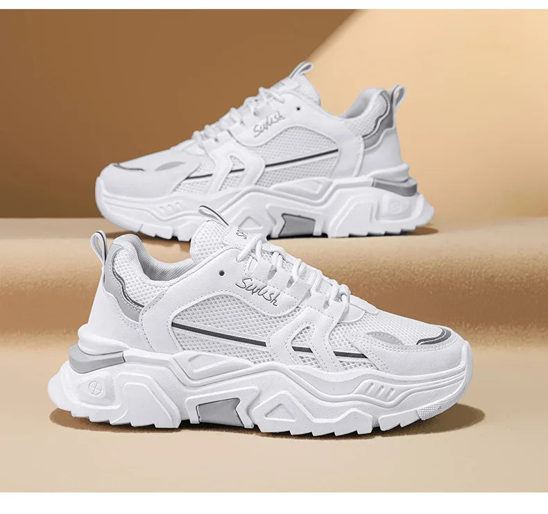 New Fashion Mens Thick Sole Platform Sneakers Breathable Mesh Lightweight Low Top Dad Shoes Casual Sports Walking Shoes...