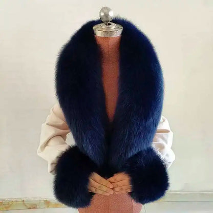 Real Fox Fur Collar Cuffs Set For Women Men Winter Neck Warmer Furry Scarf Fluffy Pelt Fur Shawl Coat Overcoat Fashion Accessory
