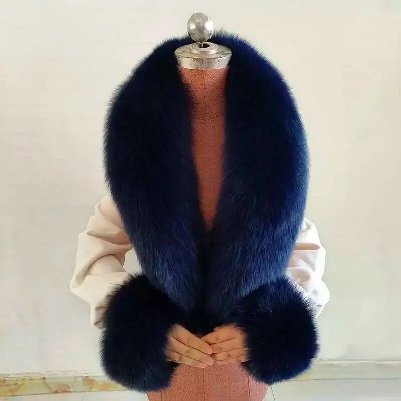 Real Fox Fur Collar Cuffs Set For Women Men Winter Neck Warmer Furry Scarf Fluffy Pelt Fur Shawl Coat Overcoat Fashion Accessory
