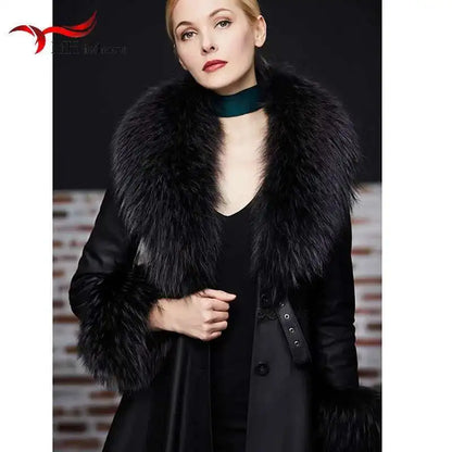 Elegant Luxury Raccoon Fur Collar Cuff Set Large Size 100% Real Fur Scarf Thick Warm Ladies Shawl Coat Collar Women Winter