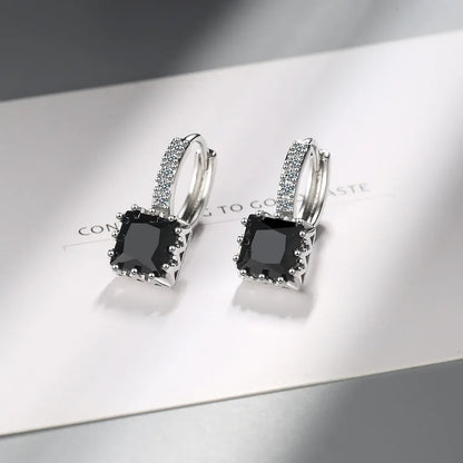 Silver Color Square Zircon Earrings for Women Girl Simple Korean Fashion 925 Silver Needle Ear Buckles Earring Trendy Jewelry
