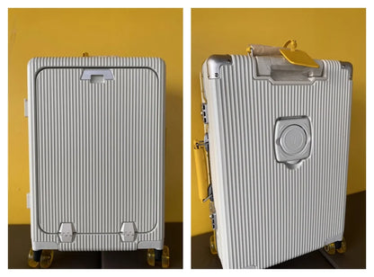 Front Opening Suitcase Aluminum Frame 20" Carry-on Trolley Case Bag with Colorful Silent Wheel USB Charging Plug Rolling Luggage - Kimlud