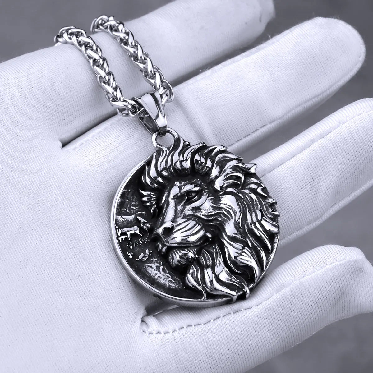 Stainless Steel Nordic Vikings Lion Necklace for Men Vintage Punk Hip Hop Biker Pendant Necklace Chain Jewelry Gift Wholesale