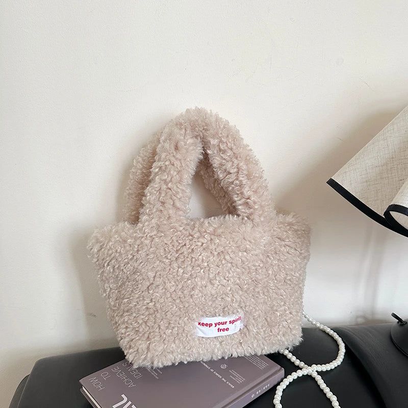 Korean Style Winter Bag Soft Fluffy Handbag Women's Bag Khaki Plush Crossbody Bag Versatile Bolsas Feminina Warm Lamb Wool Totes