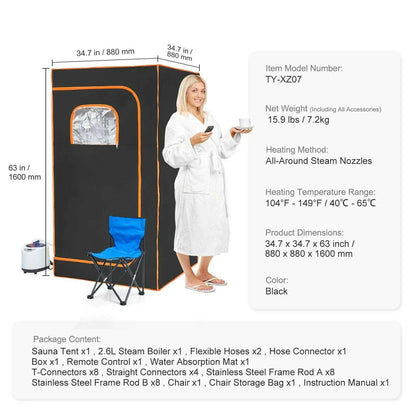 VEVOR Compact Portable Steam Sauna Tent 1200 Watt Home Therapeutic  for Detox Relaxation Time Remote Control Personal  for Home