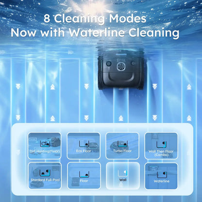 Robot Swimming Pool Cleaner Wireless C2V APP AI Vision Self-Learning Visual 80° Dual-layer Filtration 180mins Running Time 200㎡