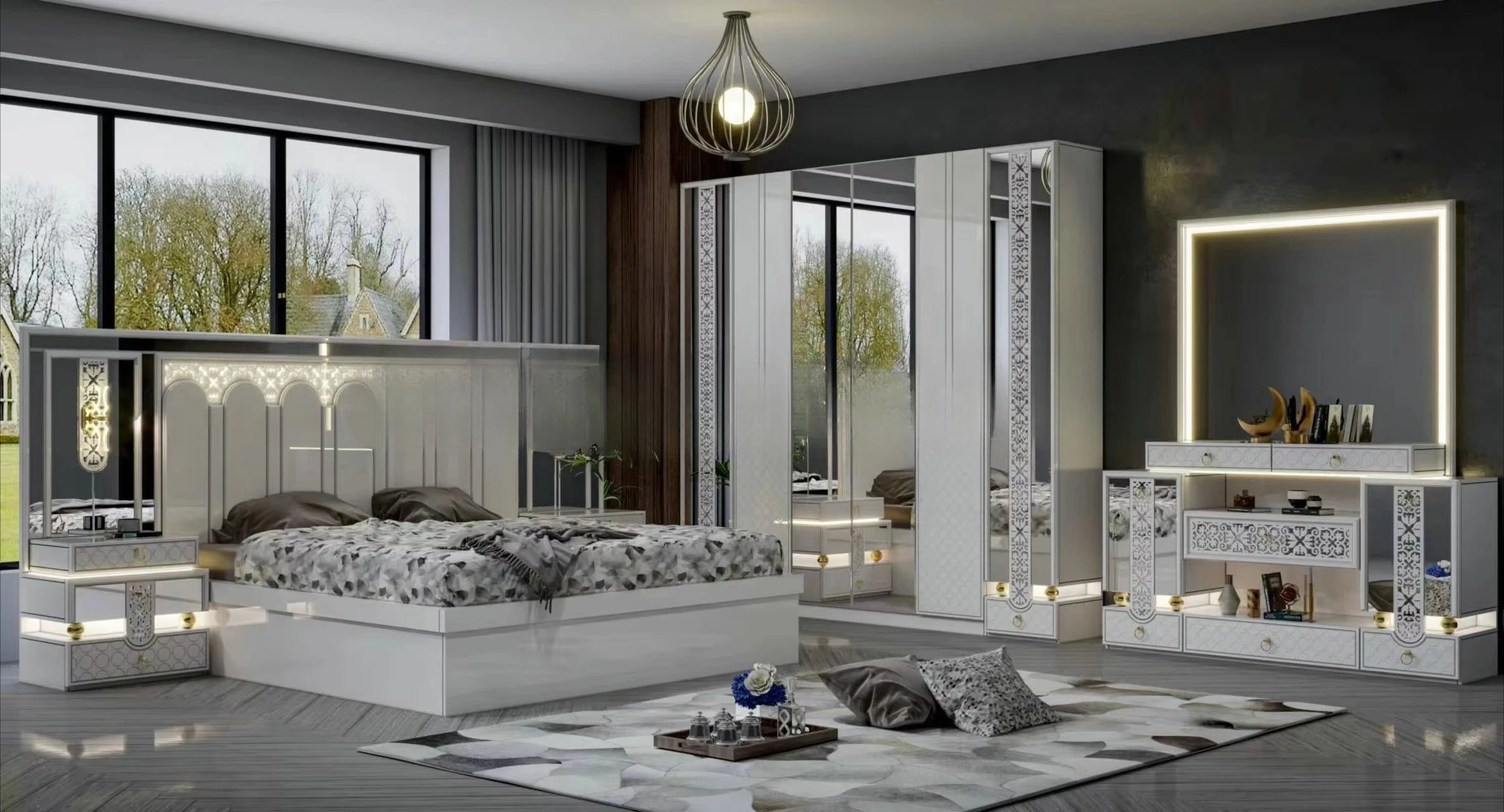 Furniture Bed Master Bedroom Set Paint Melamine MDF Bedroom Set Bedroom Furniture - Kimlud