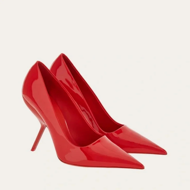 2025 New Style Women's High Heels Shoes Patent leather Pointed Toe Solid Color Night Club Party Shoes Femme Summer Half Slippers