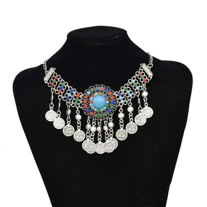 Gypsy Boehmian Hippie Collar Necklaces for Women Big Chunky Tibetan Silver Metal Necklace Festival Turkish Party Jewelry Gift