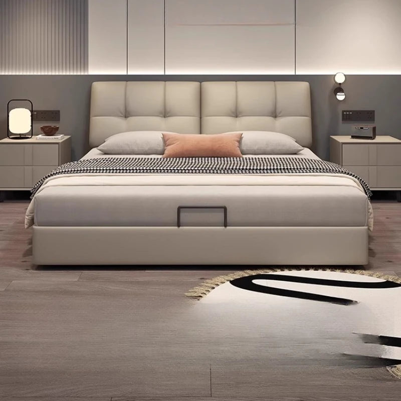 Storage Leather Double Bed Modern Minimalist Frame Luxury Double Bed Cheap Storage Camas Matrimoniales Bedroom Furniture...