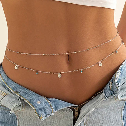 New Fashion Sexy Double Layer Pearl Chain for Women Waist Bead Belly Chain Belly Belt Summer Beach Body Jewelry Festival Gifts - Kimlud