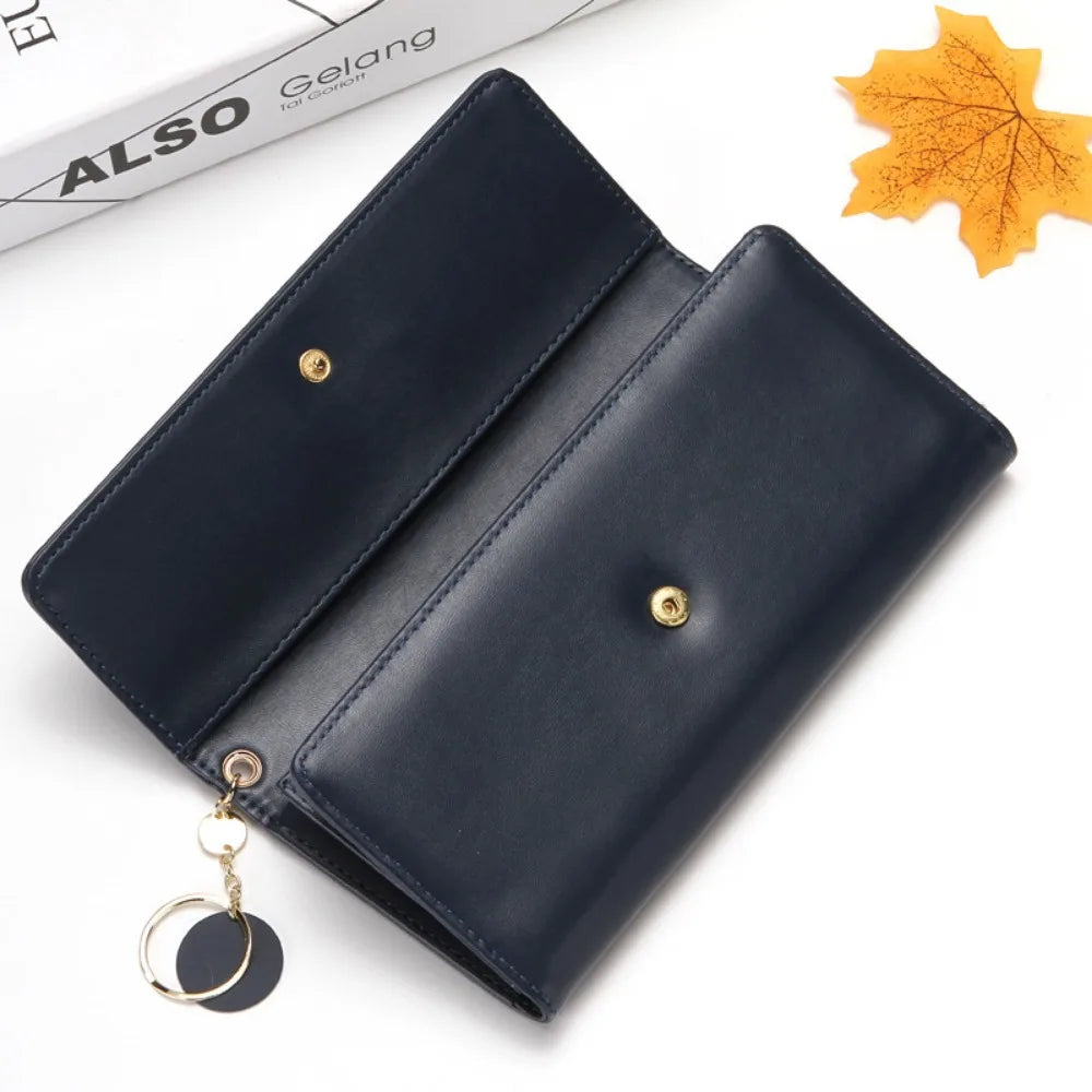 Korean Fashion Triple Folding Multi-functional Large Capacity Women's Long Wallets Clutch Solid Color Texture Simple and Elegant