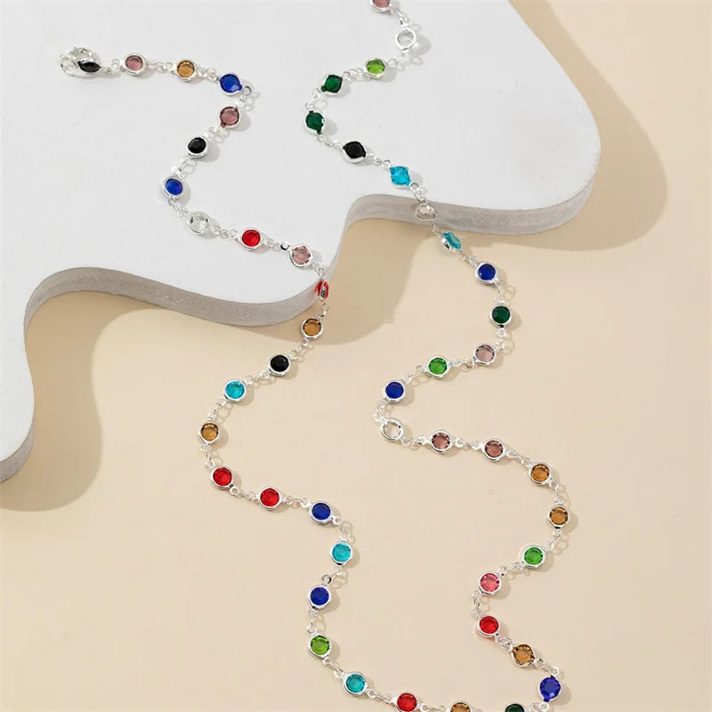 Bohemian Colorful Glass Long Y-Shaped Necklace Metal Collarbone Chain Gold Silver Color Summer Holiday Party Body Jewelry Gifts