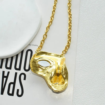 Vintage Baroque Style Alloy Plated Face Shaped Necklace For Women Fashion Jewlery Exaggerated Long Chain Necklace Accessory