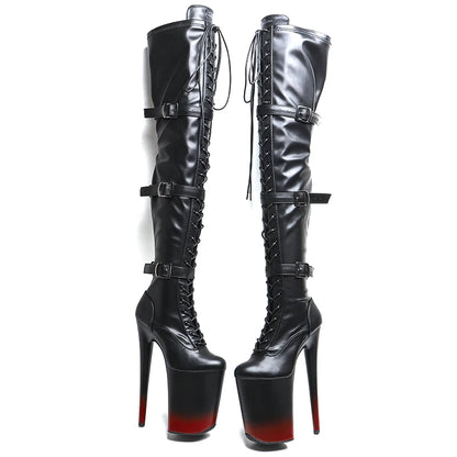 Leecabe  23CM/9inches Matte  PU  Trend fashion high Heel platform stripper heel Pole Dance boots