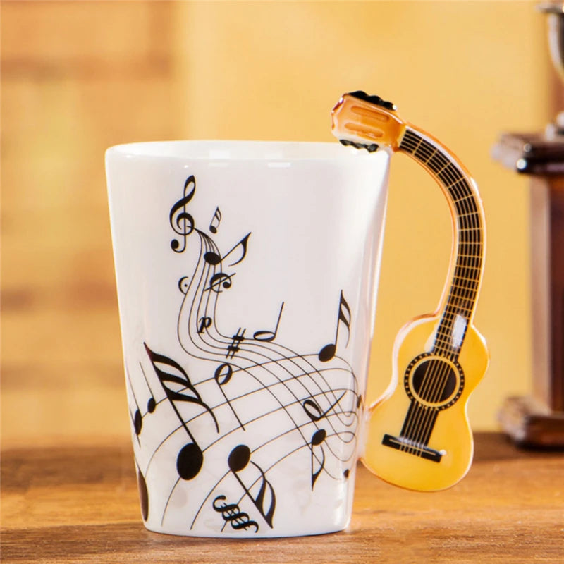 Cups with Handle Novelty Gifts 240ml Creative Music Ceramic Mug Guitar Violin Style Cute Coffee Tea Milk Stave Mugs |...