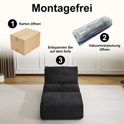 Corduroy Sofa Bed，Comfortable Small Single Sofa，Compression Sofa Seat，Foldable Lounger for Bedroom, Guest Room or Living Room - Kimlud