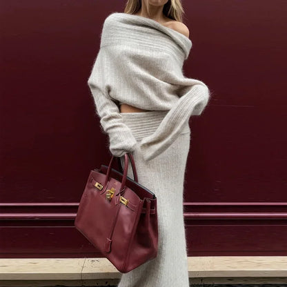 Knitting Off The Shoulder Long Sleeve Women'S Tops Skirt Women'S Sets Sweatshits Sweater Streetwear Wholesale Clothes