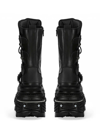 Metal Rivet Platform Cross Tie Motorcycle Boots Female Rock Round Head Fashion Retro Short Boots Goth Style Platform Boots