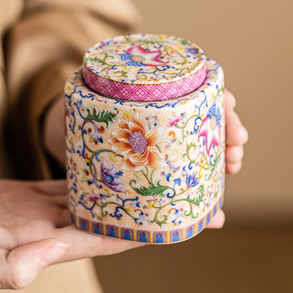 Chinese Ceramic Tea Caddy Painted Jewelry Box Home Seal Candy Nuts Coffee Beans Storage Jar Kitchen Container Home Decoration