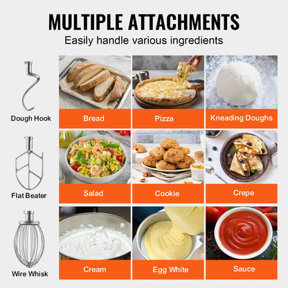 SucceBuy Commercial Food Mixer Commercial Stand Mixer with 3 Speeds Dough Mixer with Stainless Steel Bowl and 3 Attachments - Kimlud