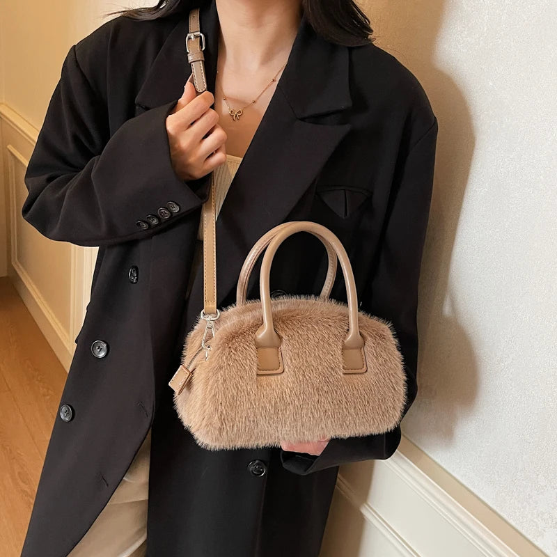 2025 Latest Winter Warm Soft Plush Top-handle Bags For Women All-match Designer Purses And Handbag Luxury Shoulder Crossbody Bag