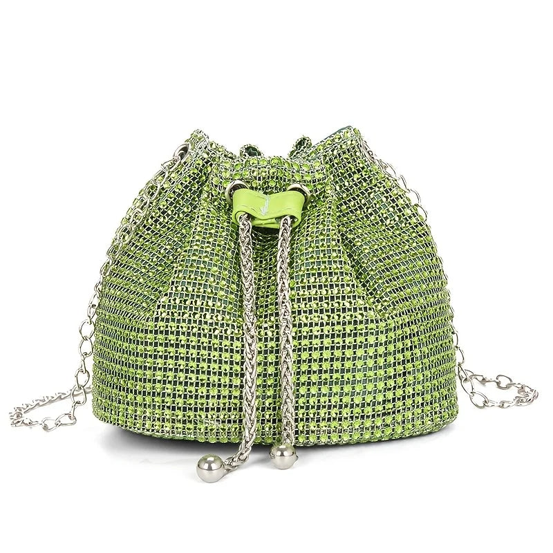 Sparkling Rhinestone Embellished Drawstring Crossbody Bag, Multi-Functional Bucket Purse, Formal Handbag for Women Daily Commute