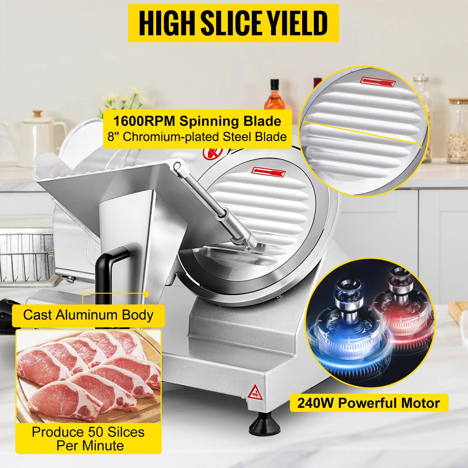 VEVOR 8 Inch Blade Electric Food Slicer Grinder Home Meat Slicer Machine Commercial Deli Meat Cheese Beef Mutton Turkey Cutter - Kimlud