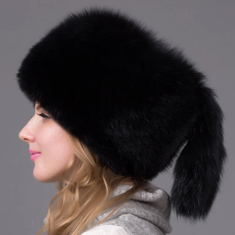 Winter fashion Bomber Trapper Hats Thick Winter Warm real Fox Fur Thick Warm Snow Caps Ear Flap Caps Russian For woman