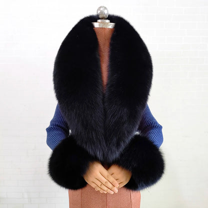 Real Fox Fur Collar Cuffs Set For Women Men Winter Neck Warmer Furry Scarf Fluffy Pelt Fur Shawl Coat Overcoat Fashion Accessory