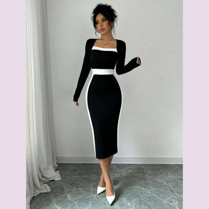 Autumn Winter Sweater Dress for Women 2024 New Arrivals Square Neck High Waist Long Knitted Dress Korean Maxi Dresses