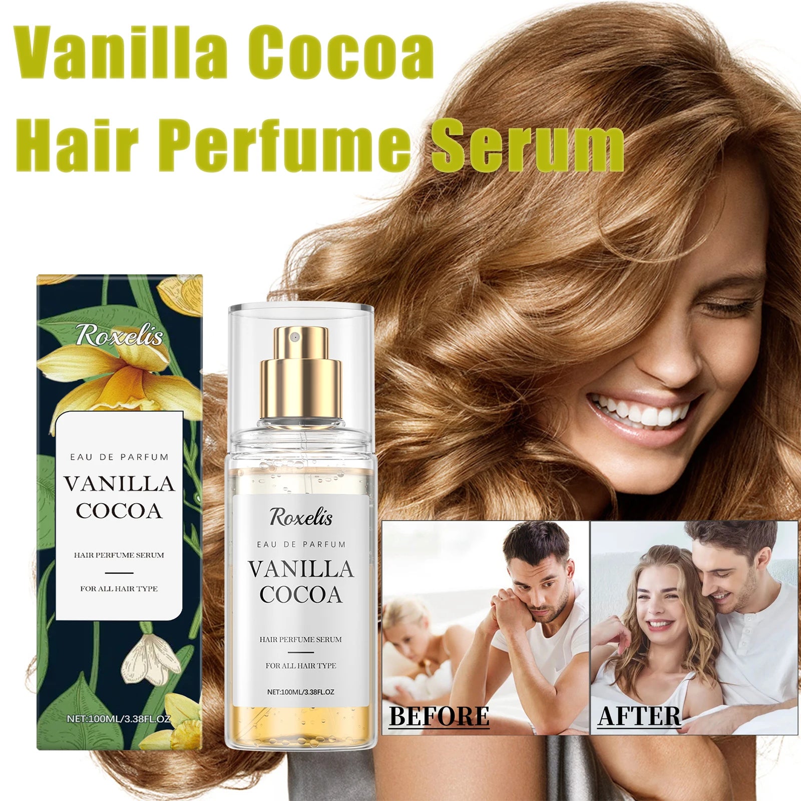 Vanilla Hair Perfume Serum Spray Long Lasting Fresh Fragrance Castor Oil Hair Care Essence For Dry Split Damaged Hair Smoothing