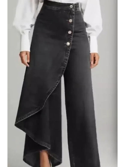 Y2K Pants Spring Summer Fashion Long Solid Color Casual Buckle Loose Wide Leg Pants Women Trousers Faux Denim