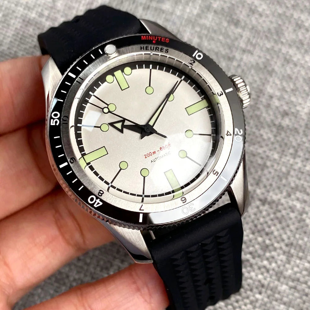 Tandorio Vintage 20ATM Dive Swim Watches Domed Sapphire Black White NH35 PT5000 40mm Automatic Mechanical Men Watch Luminous New