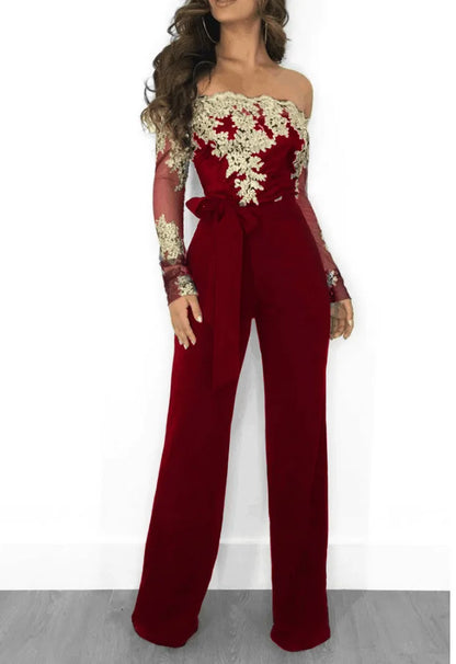 Elegant Lace Stitching Jumpsuit 2025 Summer Wide Leg Pants Romper Women Casual Office Playsuit Holiday Communting Overalls Mujer