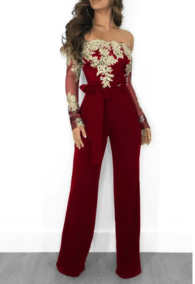 Elegant Lace Stitching Jumpsuit 2025 Summer Wide Leg Pants Romper Women Casual Office Playsuit Holiday Communting Overalls Mujer