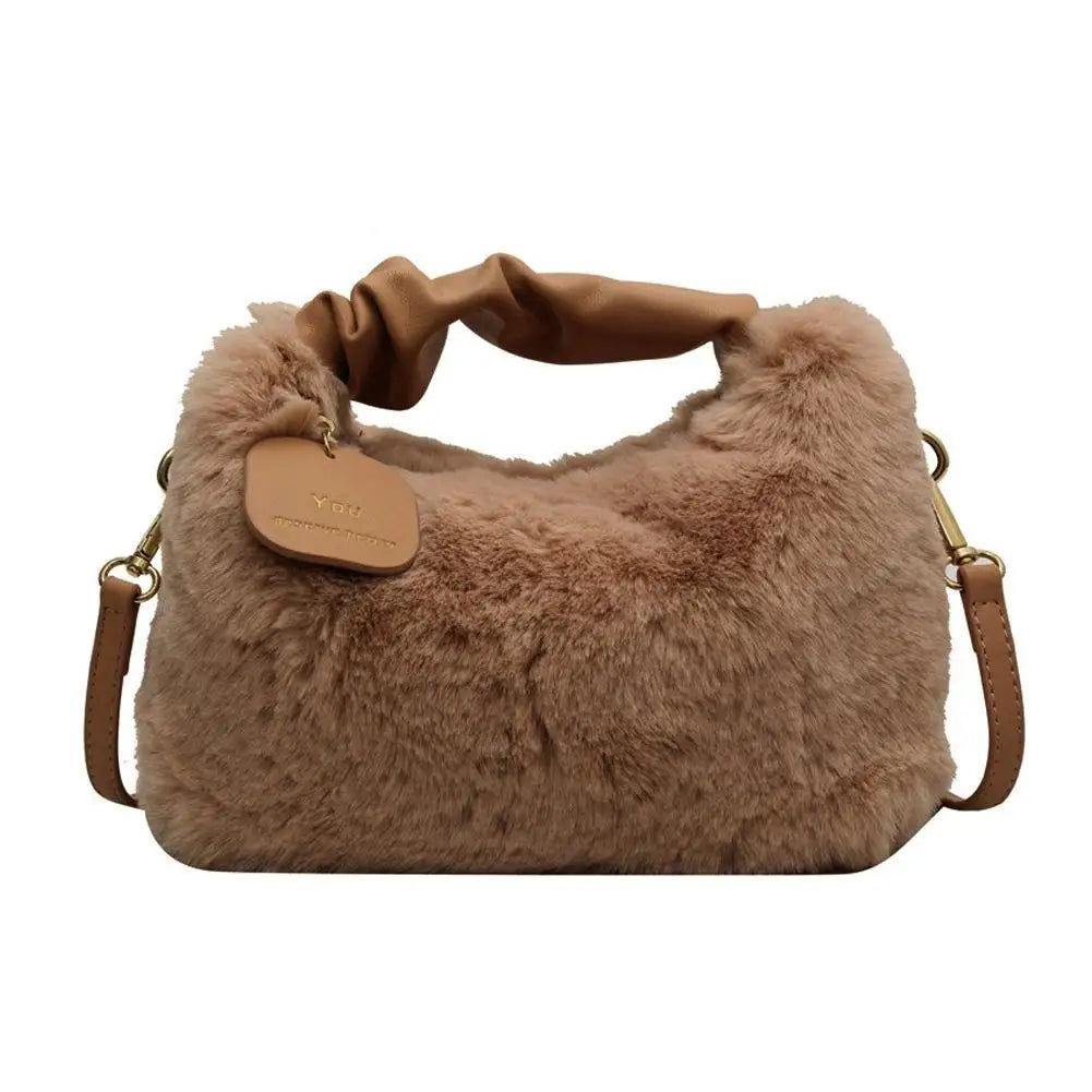 New Winter Plush Handbag Small Half Moon Crossbody Bag Simple Elegant Cute Ladies Shoulder Bag