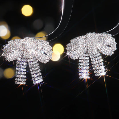 Silver Rhinestones Earrings for Women Sparkly Long Linear Dangle Earrings Dangle Tassels Statement Earrings Bridal Wedding