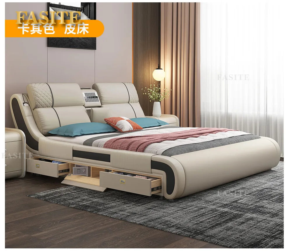 Modern Simple Massage Bed Luxury Water Proof Design Bedframe Double Bed Smart White Nordic Furniture | Kimlud Luxury Bed