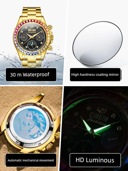 Black Water Ghost Swiss Certified Genuine Brand Watch Men Automatic Mechanical Watch Multi-Function Sun and Moon Phase Luminous Top Ten