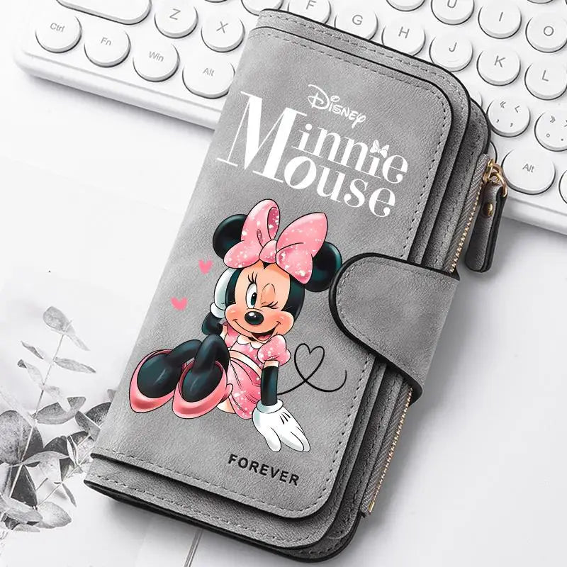  Mickey Minnie Lady Long Zip Wallet Buckle Tote Bag Coin Purse Soft PU Leather Multi-functional Card Holder Casual Daily