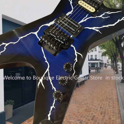 Deep blue 6-string electric guitar, tiger-patterned soundboard, rosewood fingerboard, good sound quality, gift guitarra...