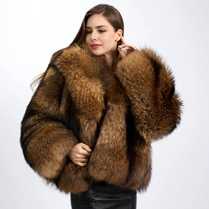 Genuine Raccoon Fur Coat With Hood Women's Winter Jacket Real Full Skin Raccoon Fur Jacket High Quality Natural Fur Jacket